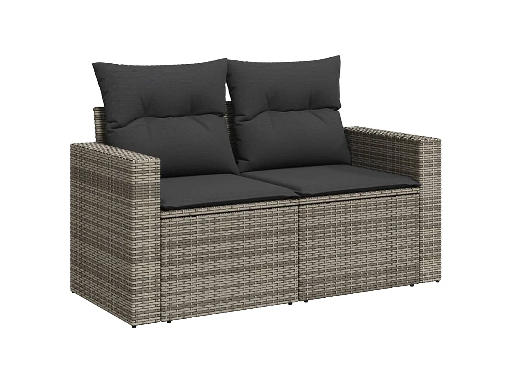 9-tlg. Garten-Sofagarnitur mit Kissen Grau Poly Rattan