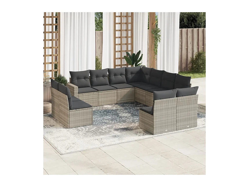 Salon de jardin 11 pcs avec coussins gris clair résine tressée