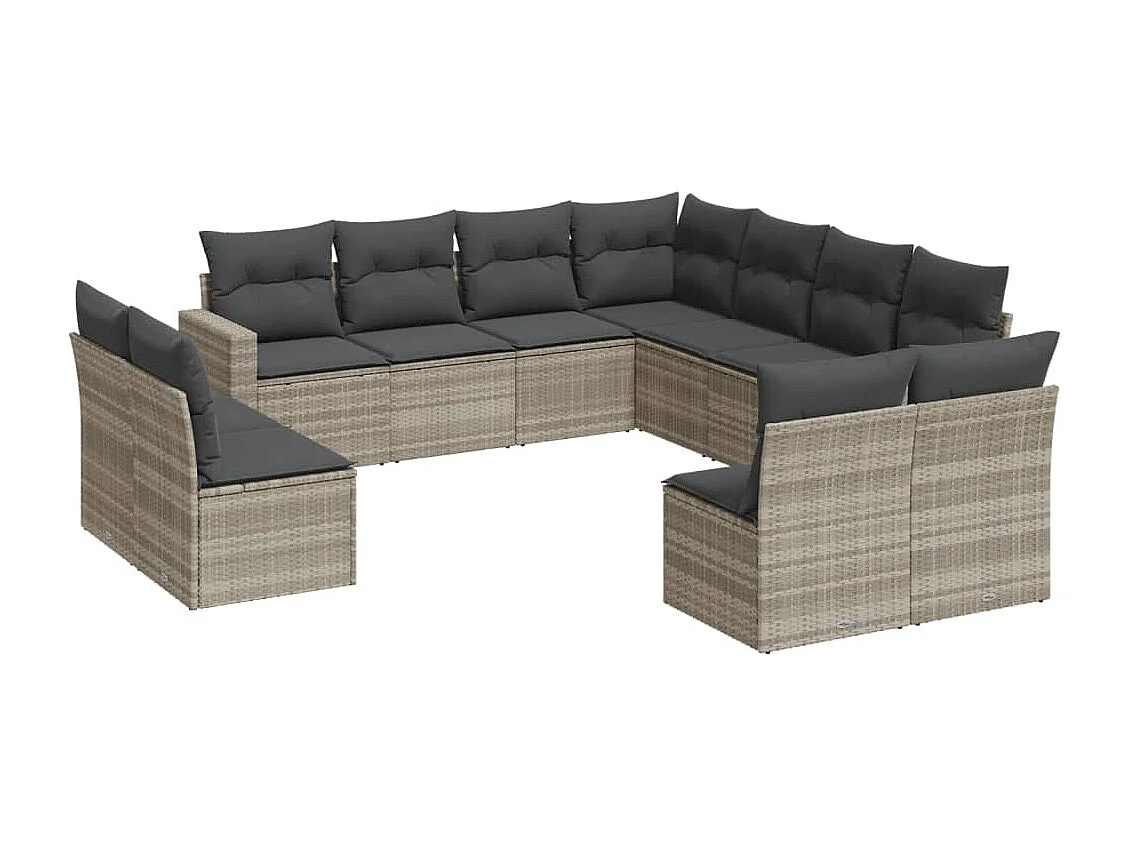 Salon de jardin 11 pcs avec coussins gris clair résine tressée