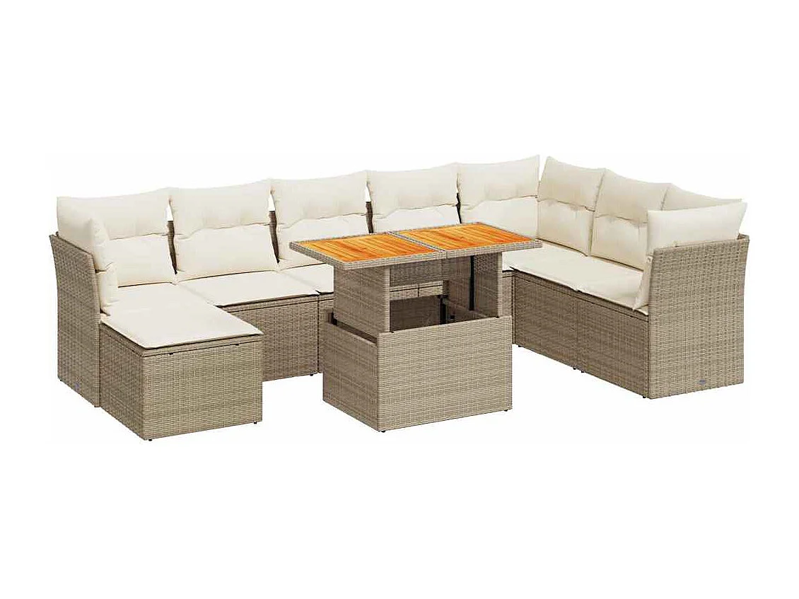 Salon de jardin avec coussins 9 pcs beige résine tressée