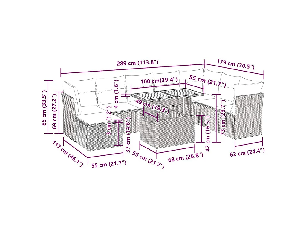 9-tlg. Garten-Sofagarnitur mit Kissen Beige Poly Rattan