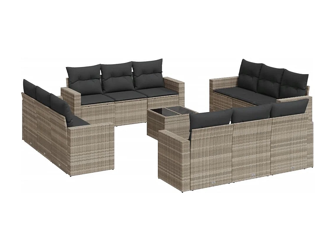 Salon de jardin avec coussins 13 pcs gris clair résine tressée