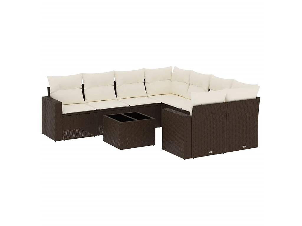 9-delige Loungeset met kussens poly rattan bruin