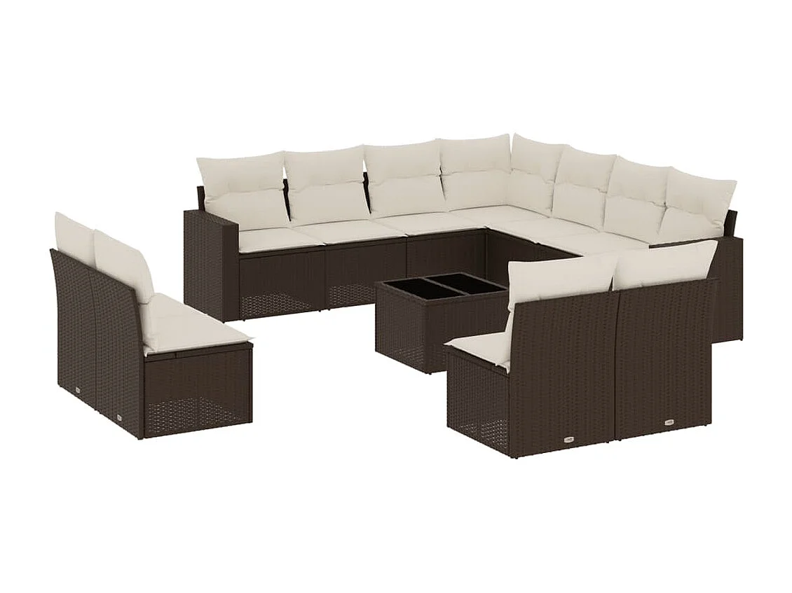 12-tlg. Garten-Sofagarnitur mit Kissen Braun Poly Rattan