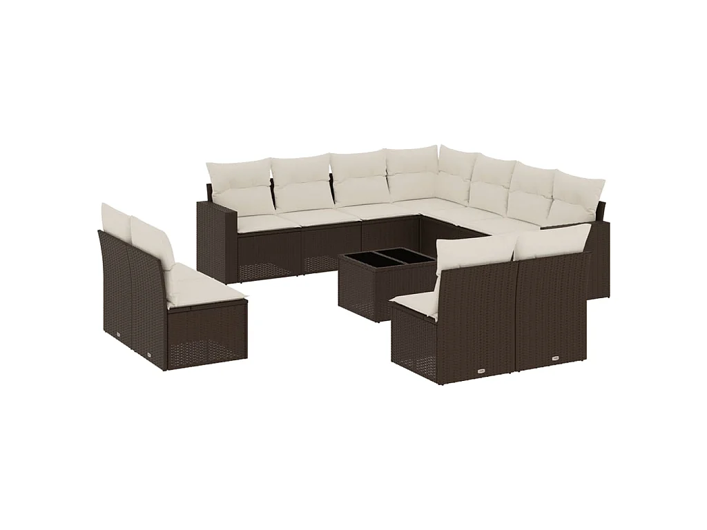 12-tlg. Garten-Sofagarnitur mit Kissen Braun Poly Rattan