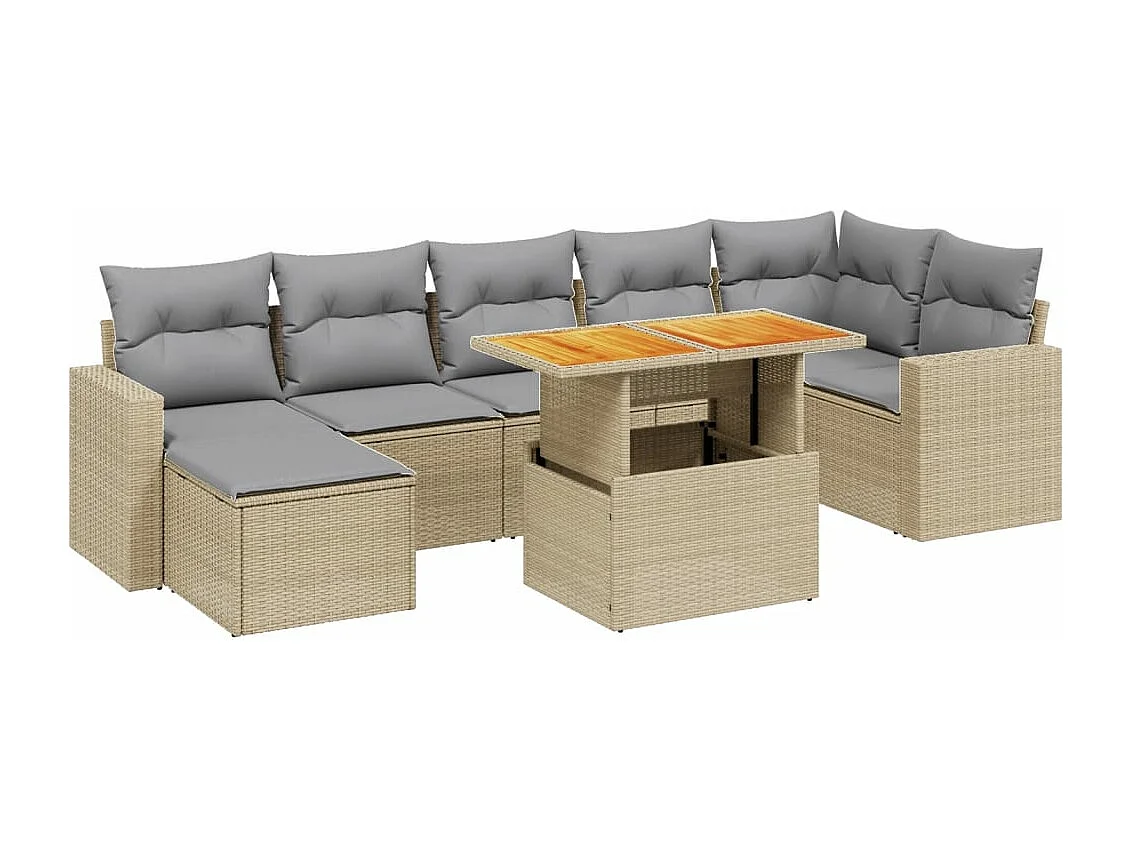 Salon de jardin avec coussins 8 pcs beige résine tressée