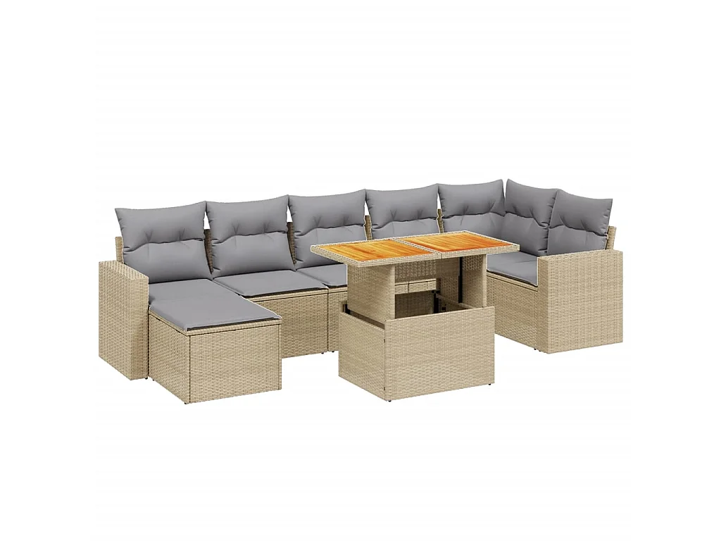 Salon de jardin avec coussins 8 pcs beige résine tressée