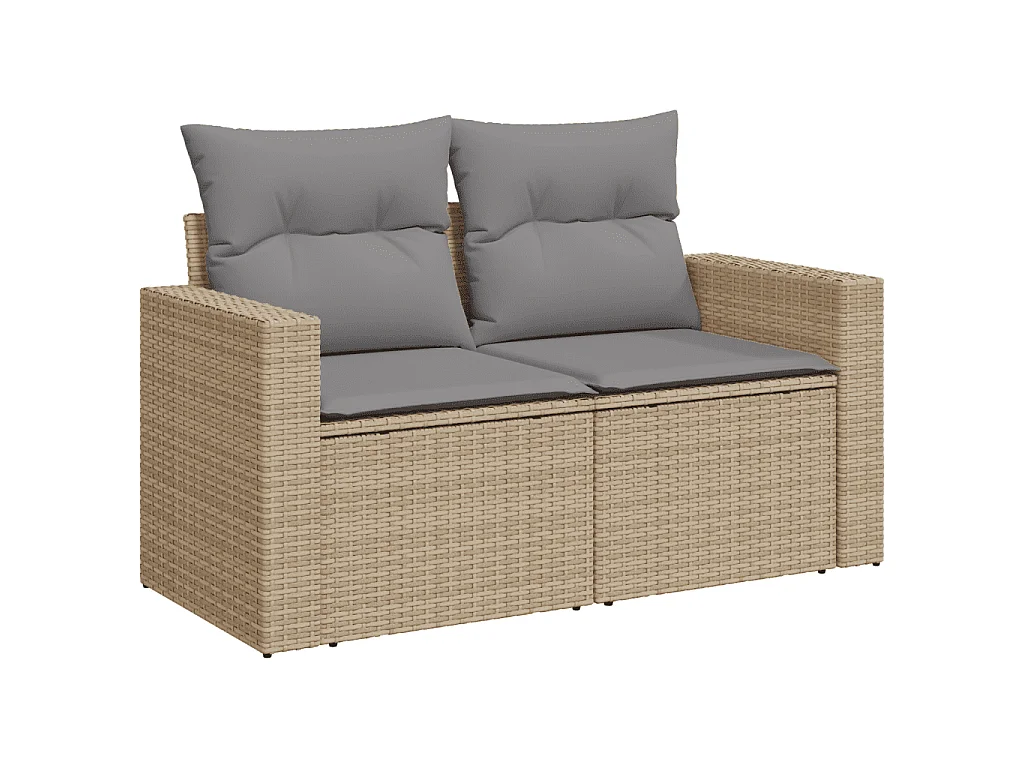 Salon de jardin avec coussins 8 pcs beige résine tressée