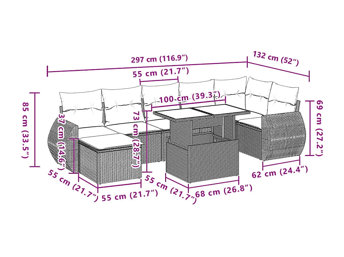 8-tlg. Garten-Sofagarnitur mit Kissen Beige Poly Rattan