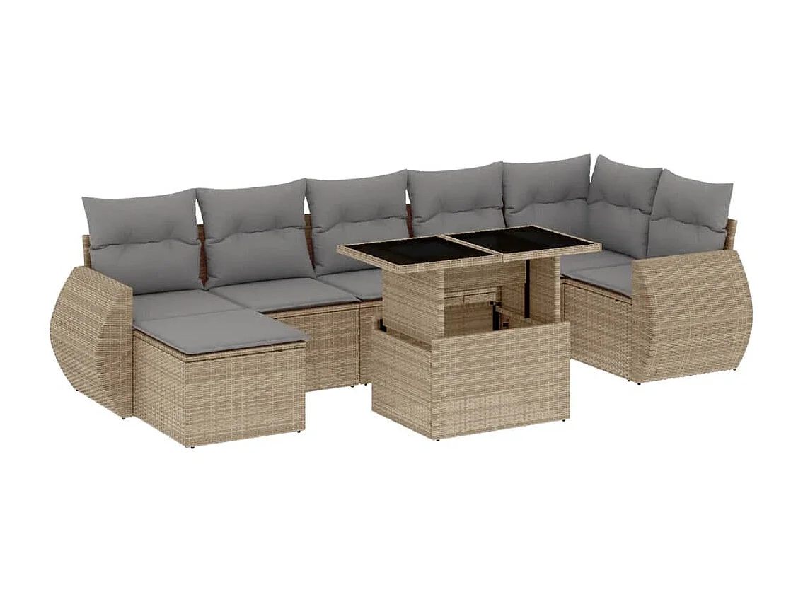 Salon de jardin avec coussins 8 pcs beige résine tressée