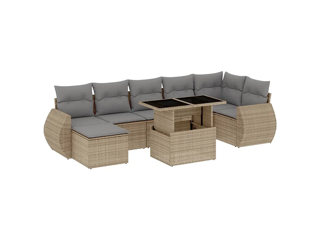 8-delige Loungeset met kussens poly rattan beige