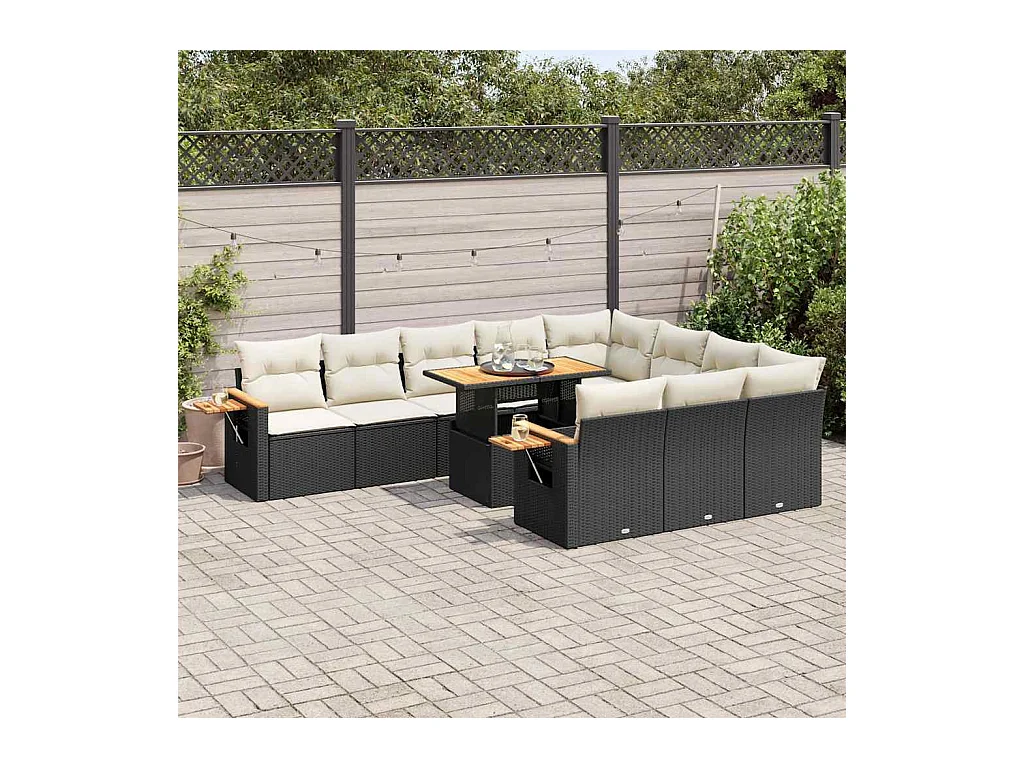 Ensemble de canapés de jardin 11 pcs et coussins rotin acacia