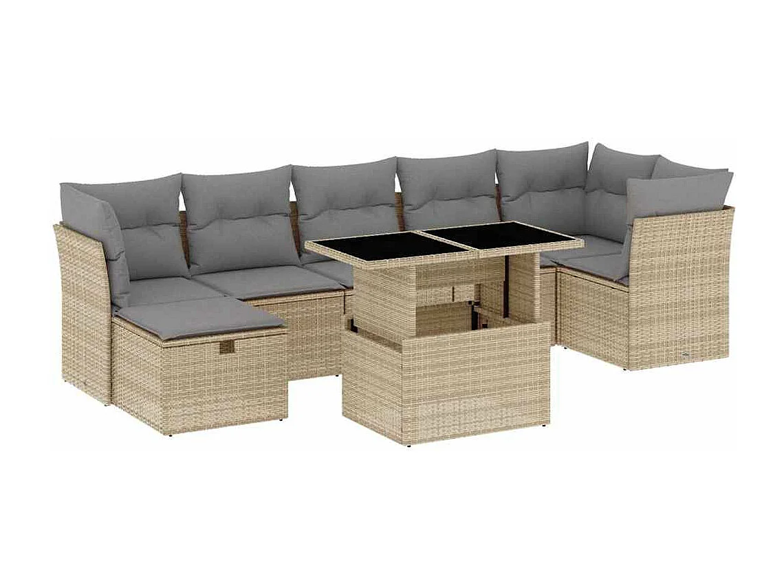 8-delige Loungeset met kussens poly rattan beige