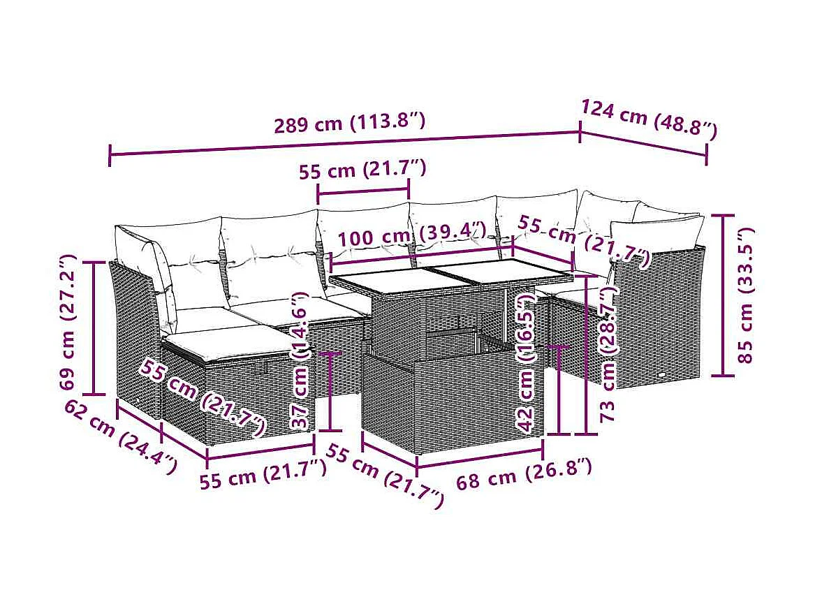 8-delige Loungeset met kussens poly rattan beige