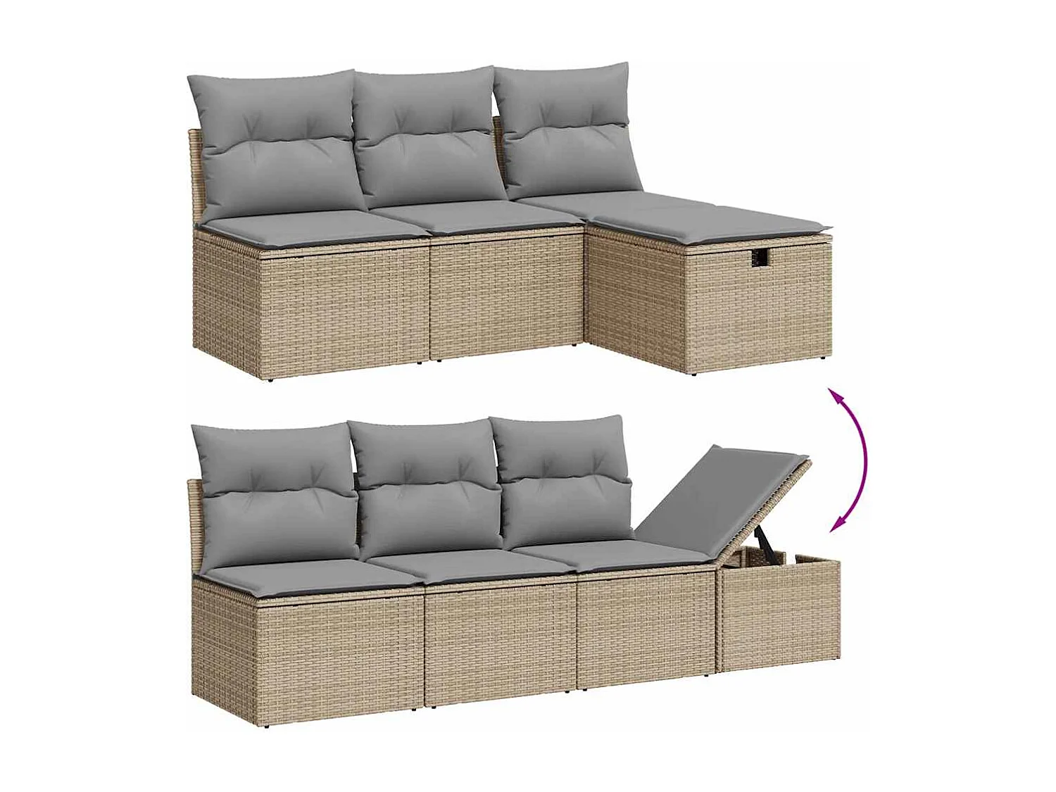 8-delige Loungeset met kussens poly rattan beige