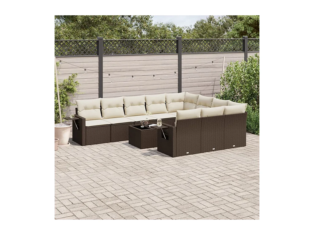Salon de jardin et coussins 11 pcs marron résine tressée