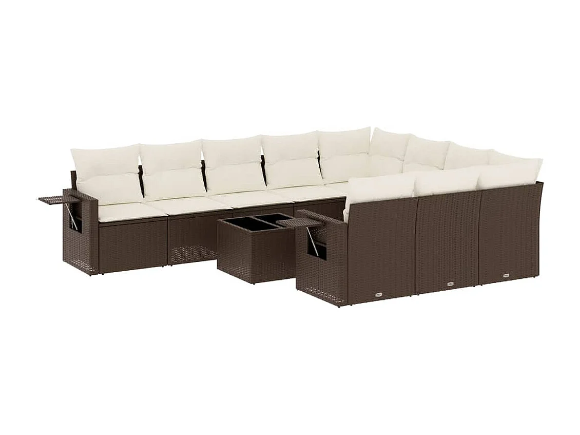 Salon de jardin et coussins 11 pcs marron résine tressée