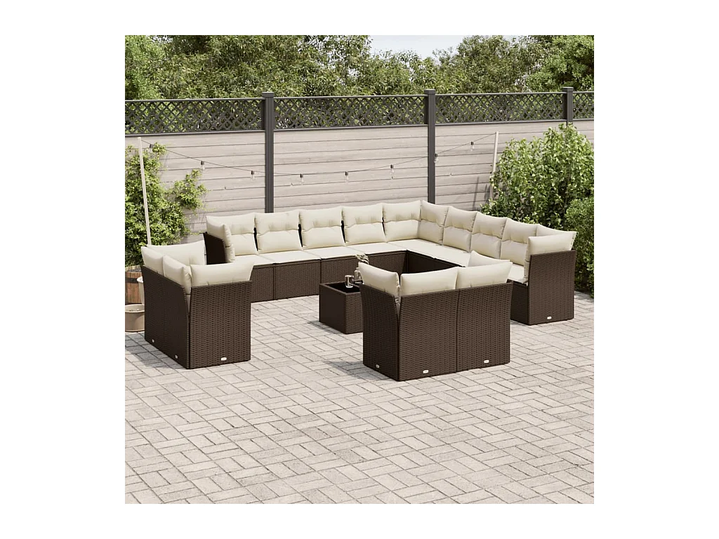 Set Divani da Giardino 14pz con Cuscini in Polyrattan Marrone