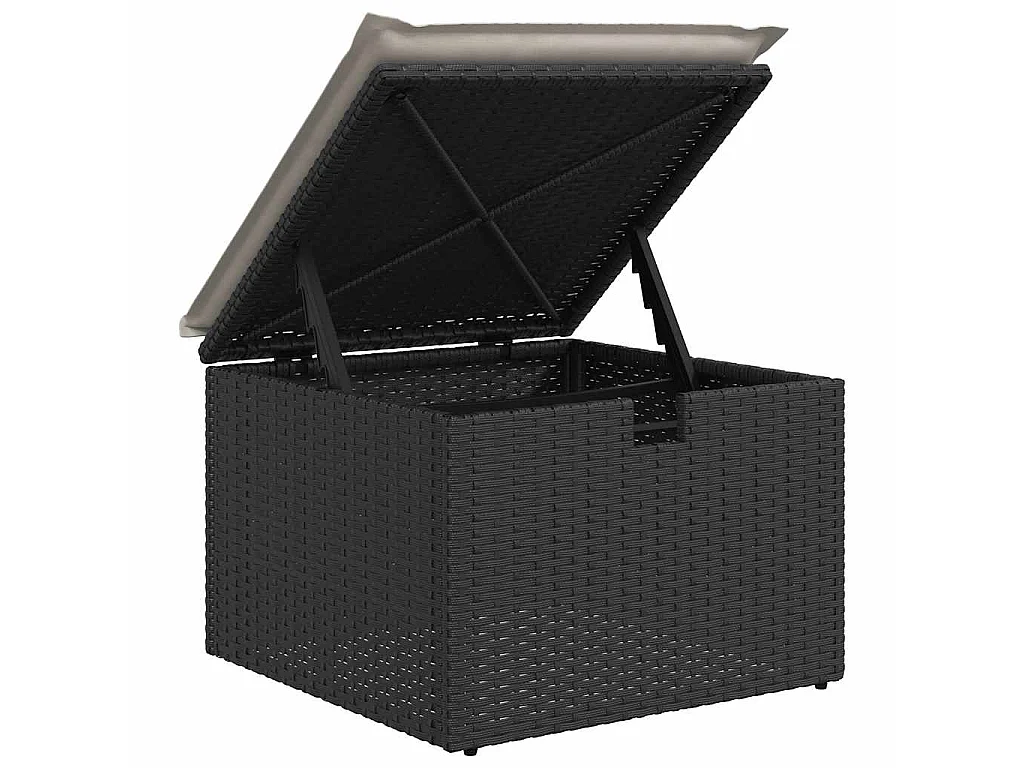 Salon de jardin avec coussins 9 pcs noir résine tressée acacia