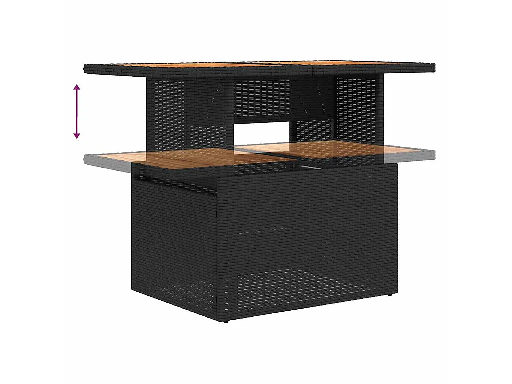 Salon de jardin avec coussins 9 pcs noir résine tressée acacia