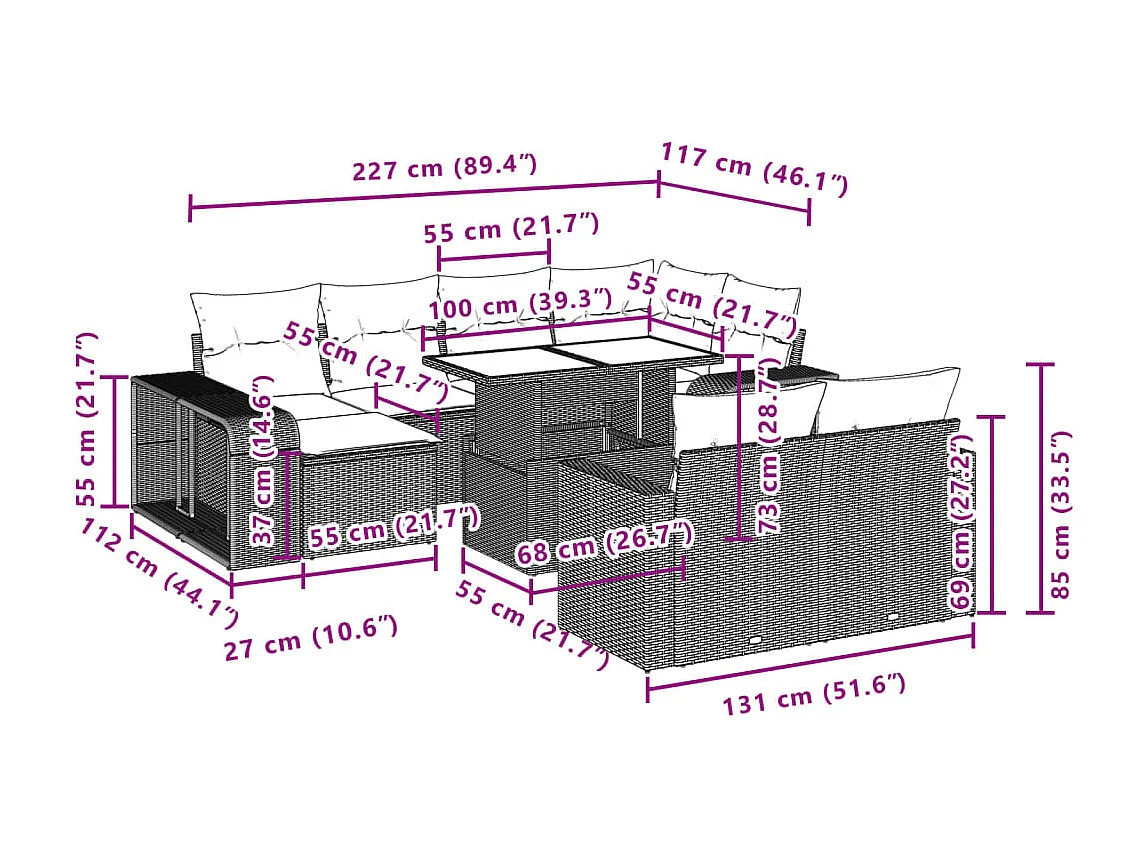 Salon de jardin 11 pcs avec coussins noir résine tressée