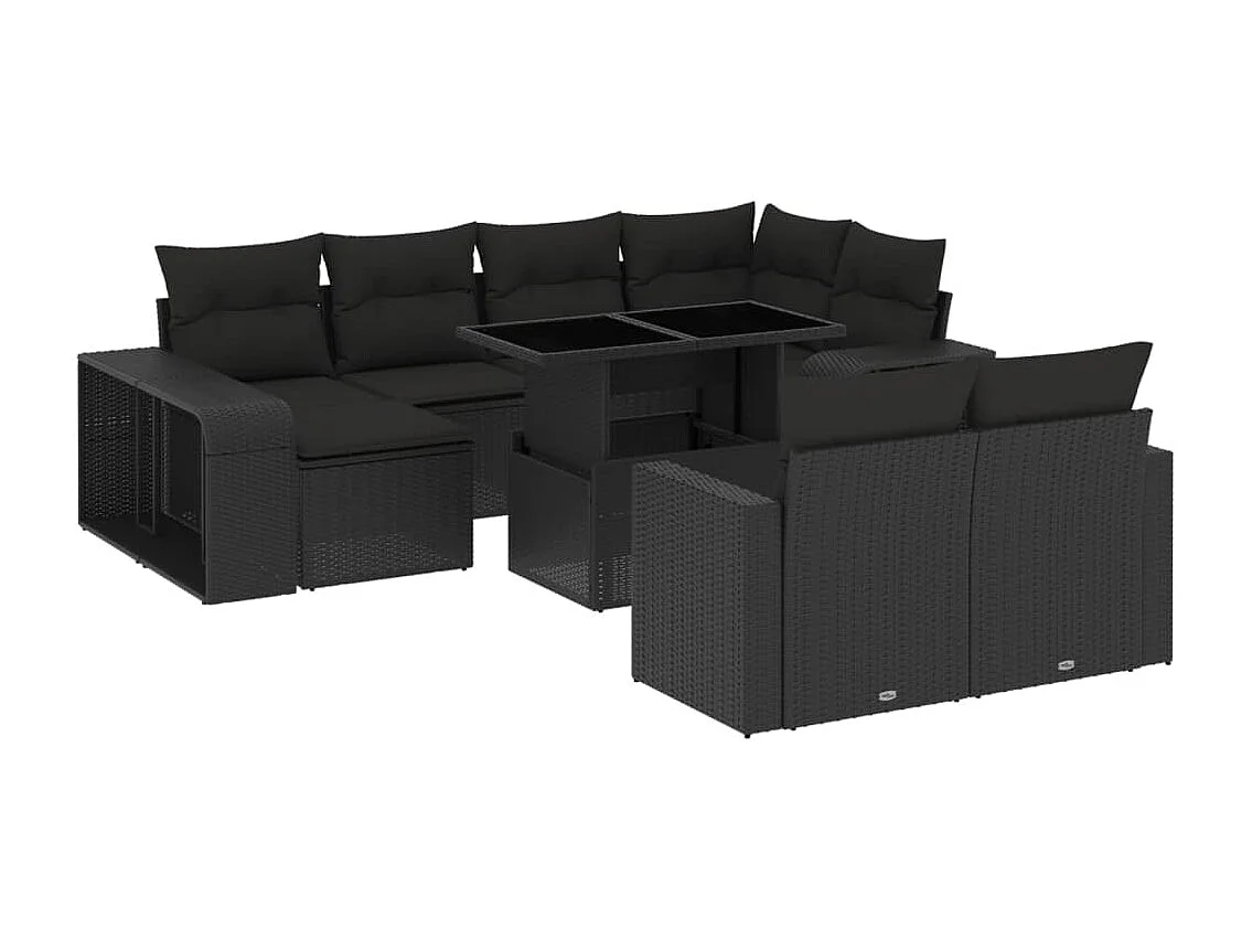 Salon de jardin 11 pcs avec coussins noir résine tressée