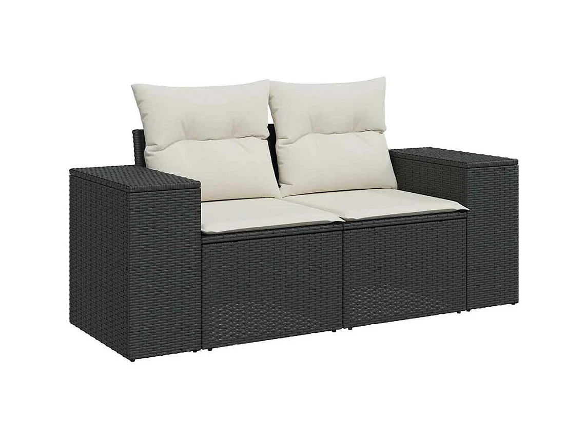 Salon de jardin 8 pcs avec coussins noir résine tressée