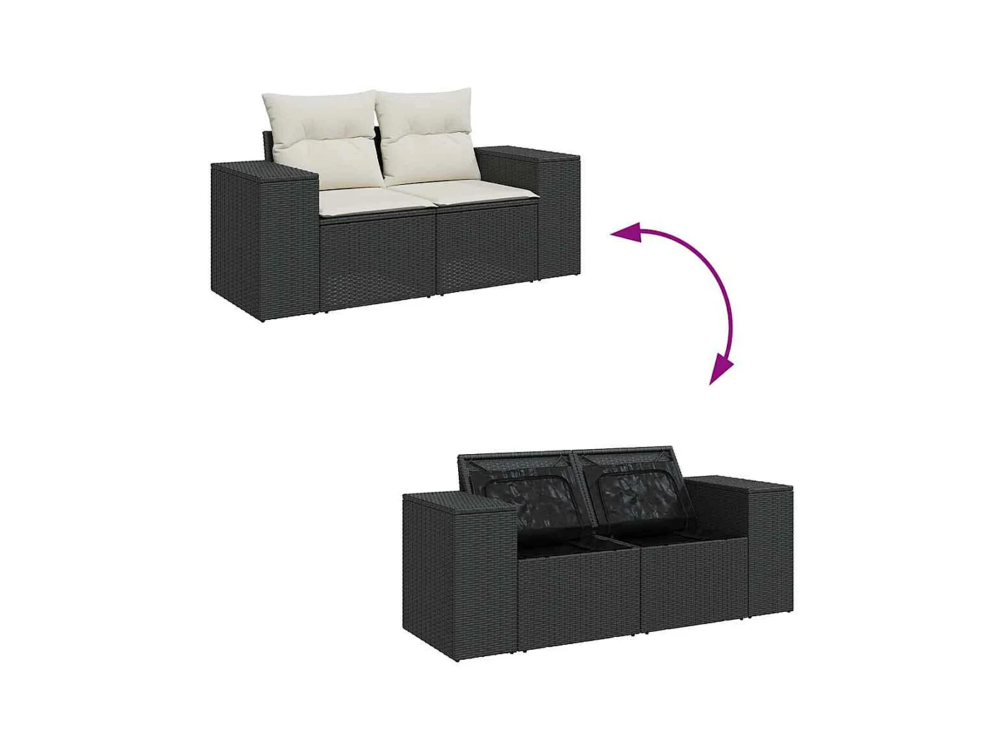 Salon de jardin 8 pcs avec coussins noir résine tressée