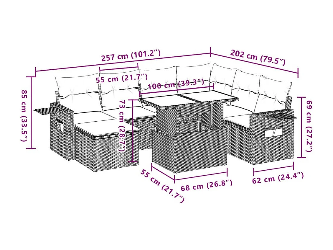 Set de sofás de jardín y cojines 8 piezas ratán sintético beige