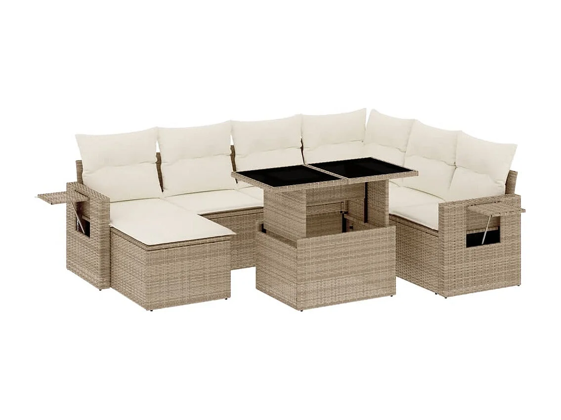 Salon de jardin avec coussins 8 pcs beige résine tressée