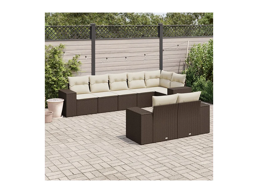 Salon de jardin 8 pcs avec coussins marron résine tressée