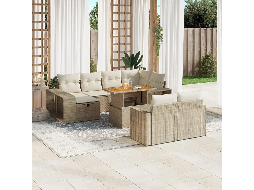 Salon de jardin 11 pcs avec coussins beige résine tressée