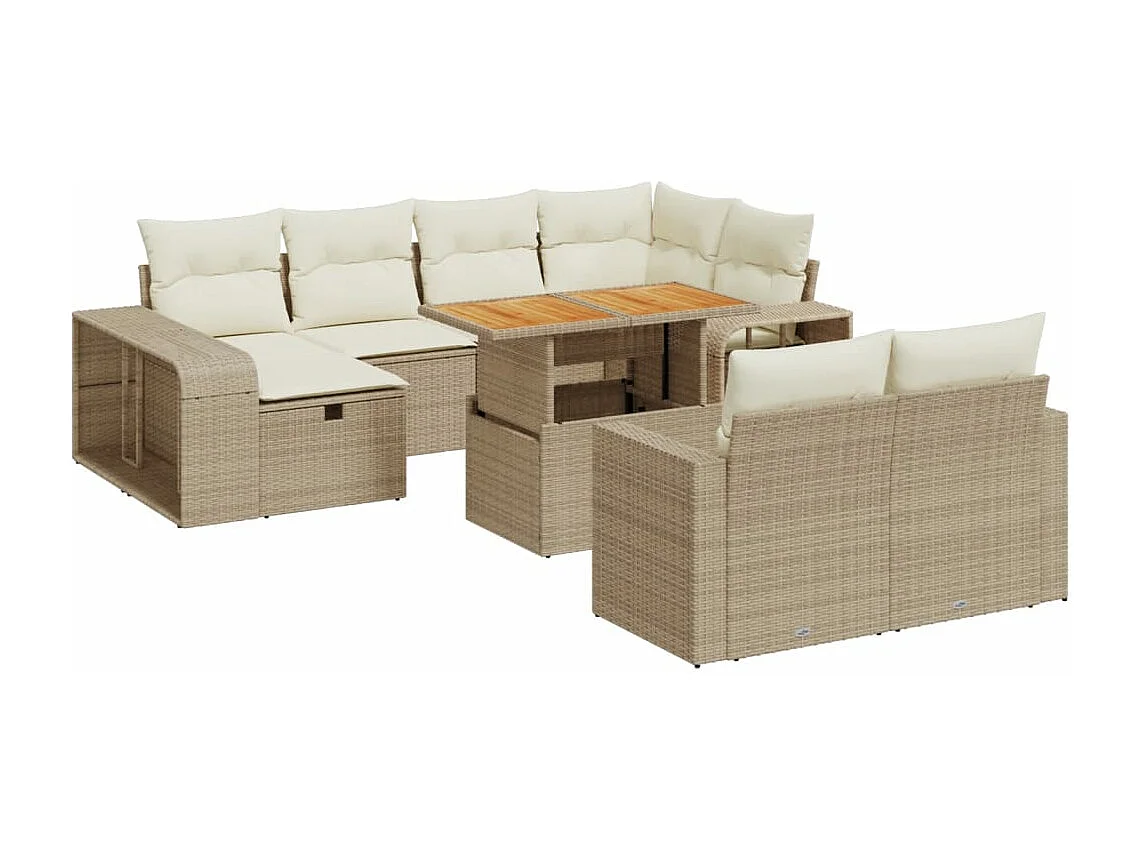 11-tlg. Garten-Sofagarnitur mit Kissen Beige Poly Rattan