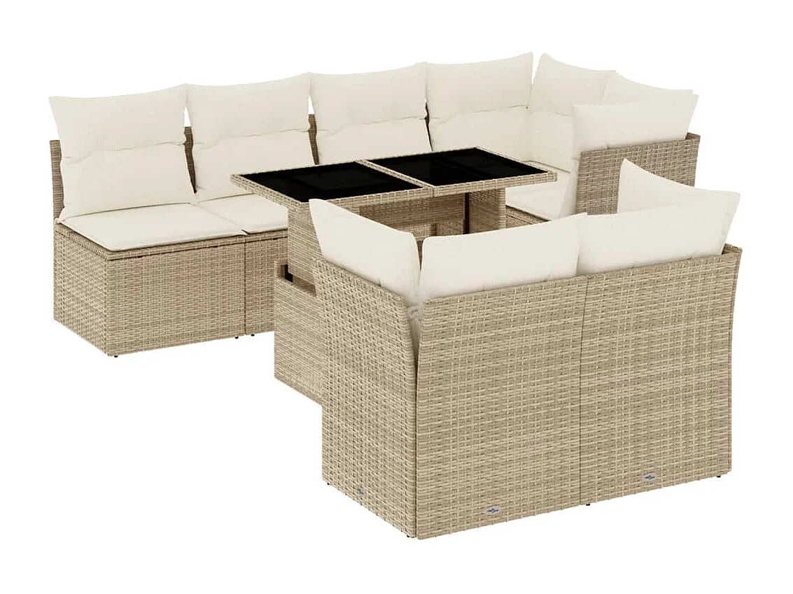 Salon de jardin avec coussins 8 pcs beige résine tressée