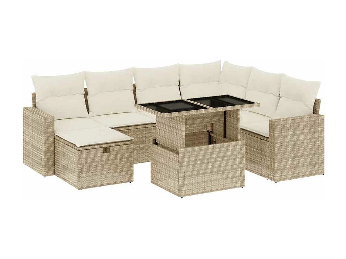 8-tlg. Garten-Sofagarnitur mit Kissen Beige Poly Rattan