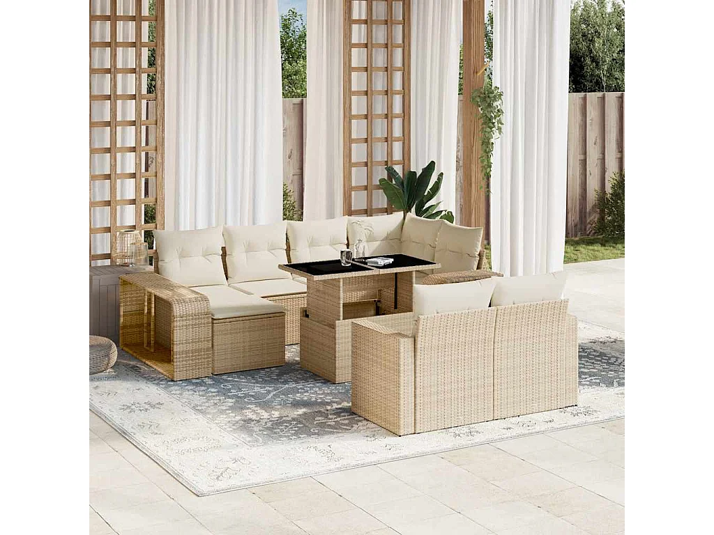 Set Divani da Giardino 11 pz con Cuscini Beige in Polyrattan