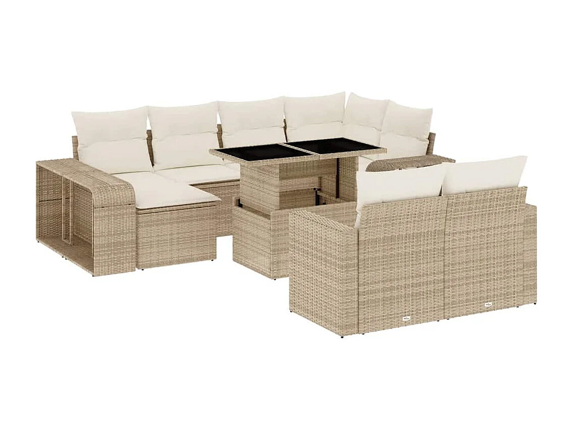 Set Divani da Giardino 11 pz con Cuscini Beige in Polyrattan