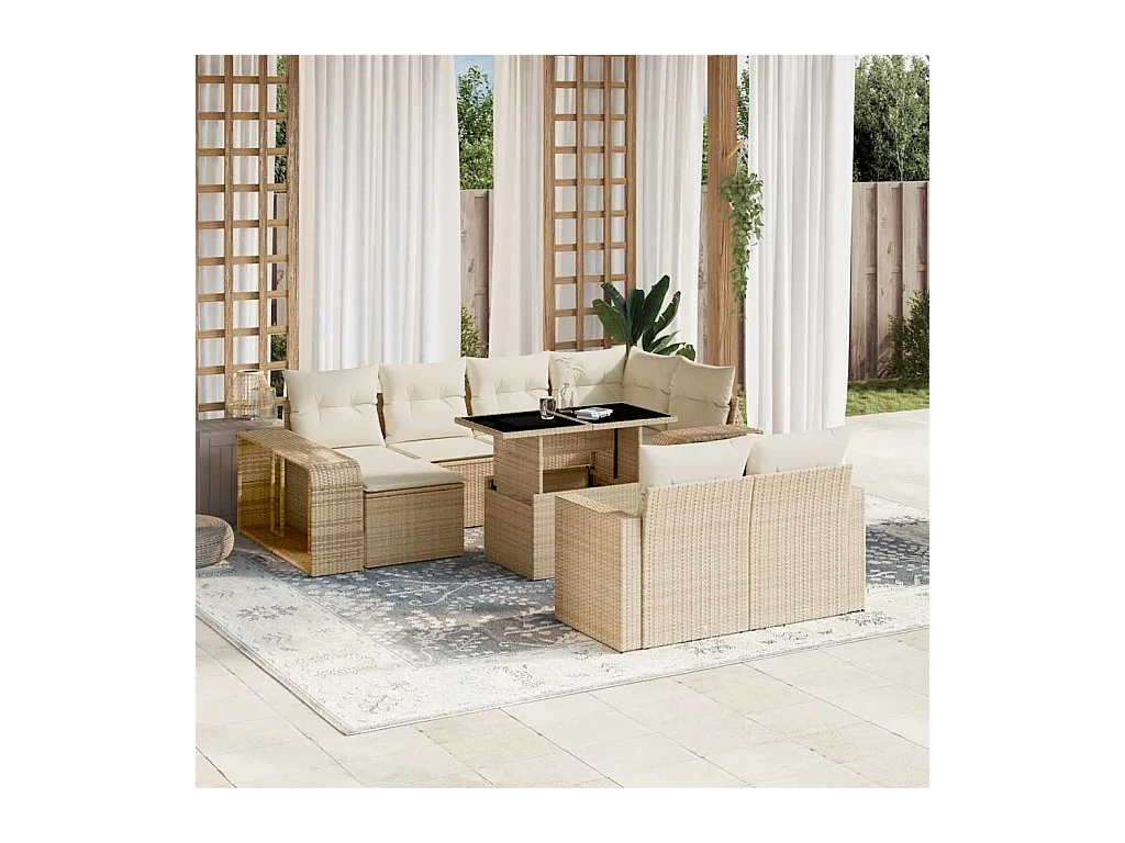 Salon de jardin 11 pcs avec coussins beige résine tressée