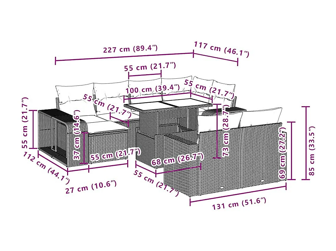 11-tlg. Garten-Sofagarnitur mit Kissen Beige Poly Rattan