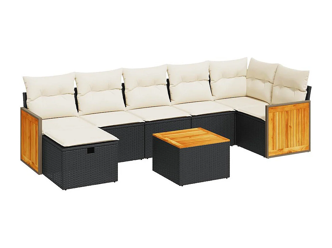 Salon de jardin 8 pcs avec coussins noir résine tressée