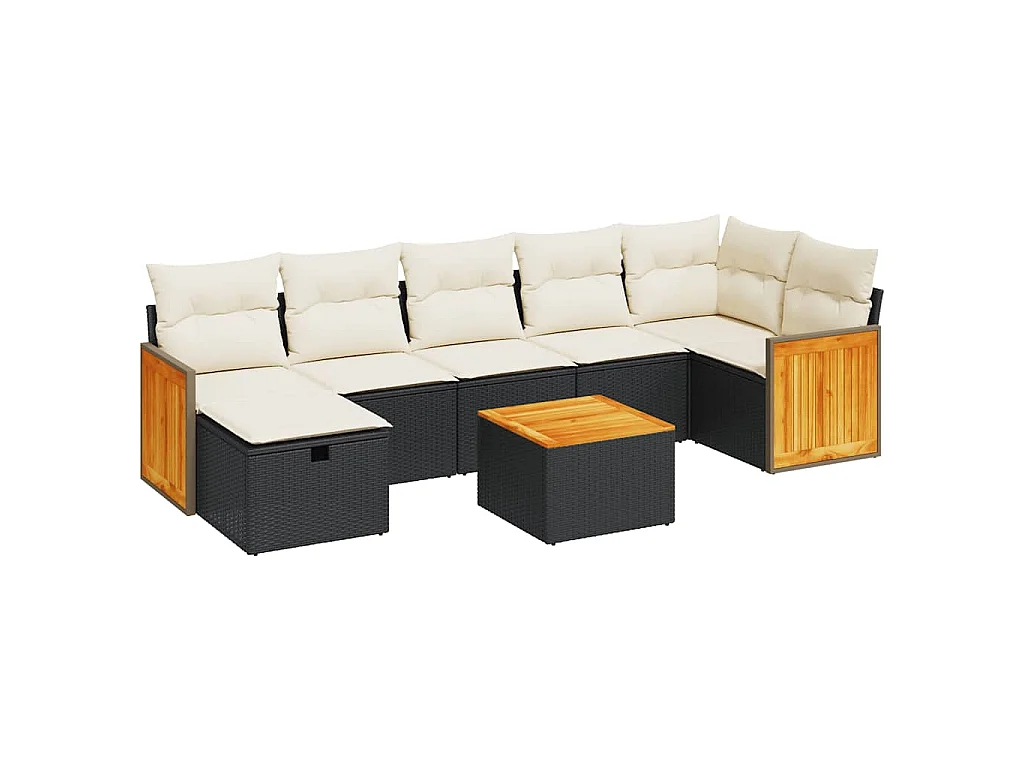 Set Divani da Giardino con Cuscini 8 pz Nero in Polyrattan