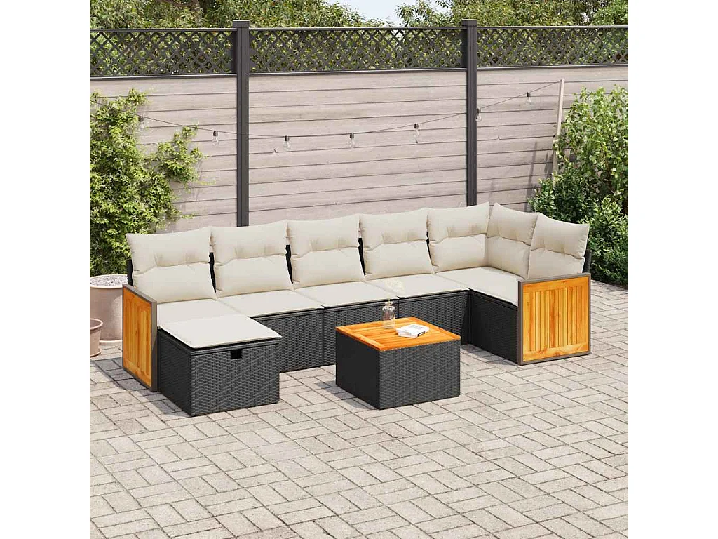 Set Divani da Giardino con Cuscini 8 pz Nero in Polyrattan
