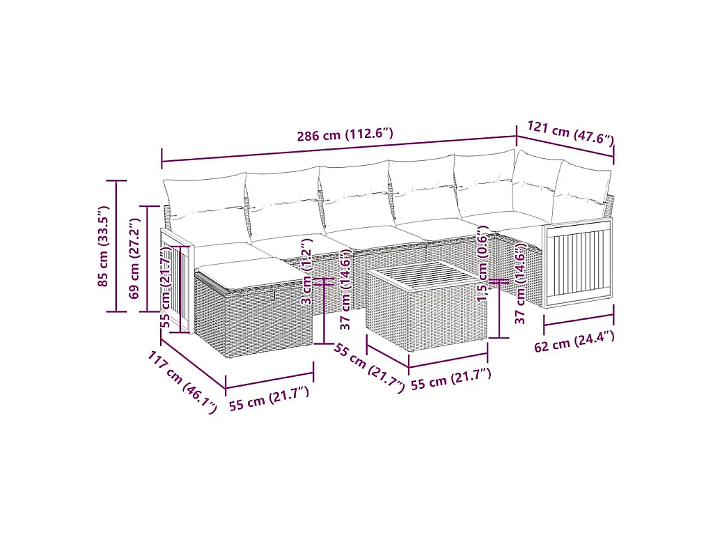 Set Divani da Giardino con Cuscini 8 pz Nero in Polyrattan
