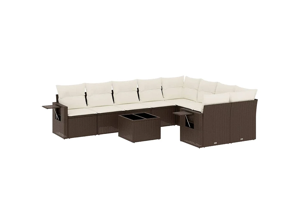 10-delige Loungeset met kussens poly rattan bruin