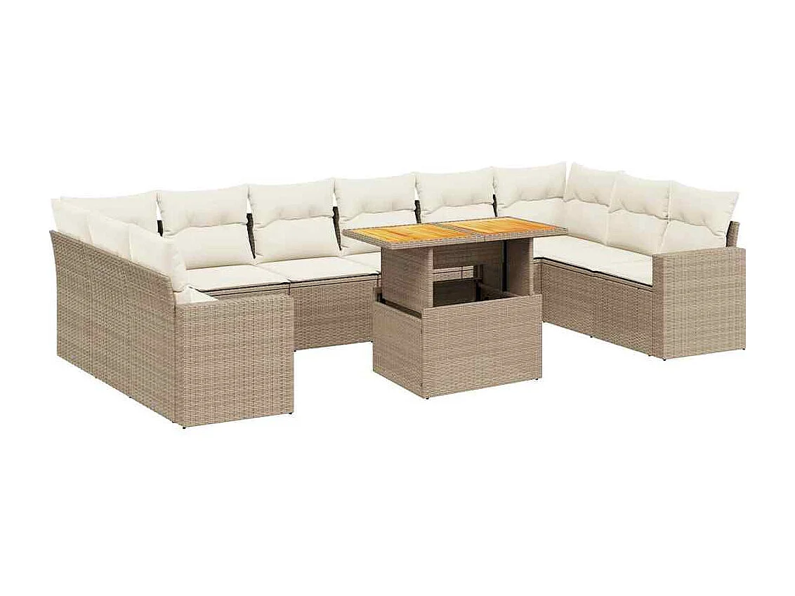 Salon de jardin 11 pcs avec coussins beige résine tressée