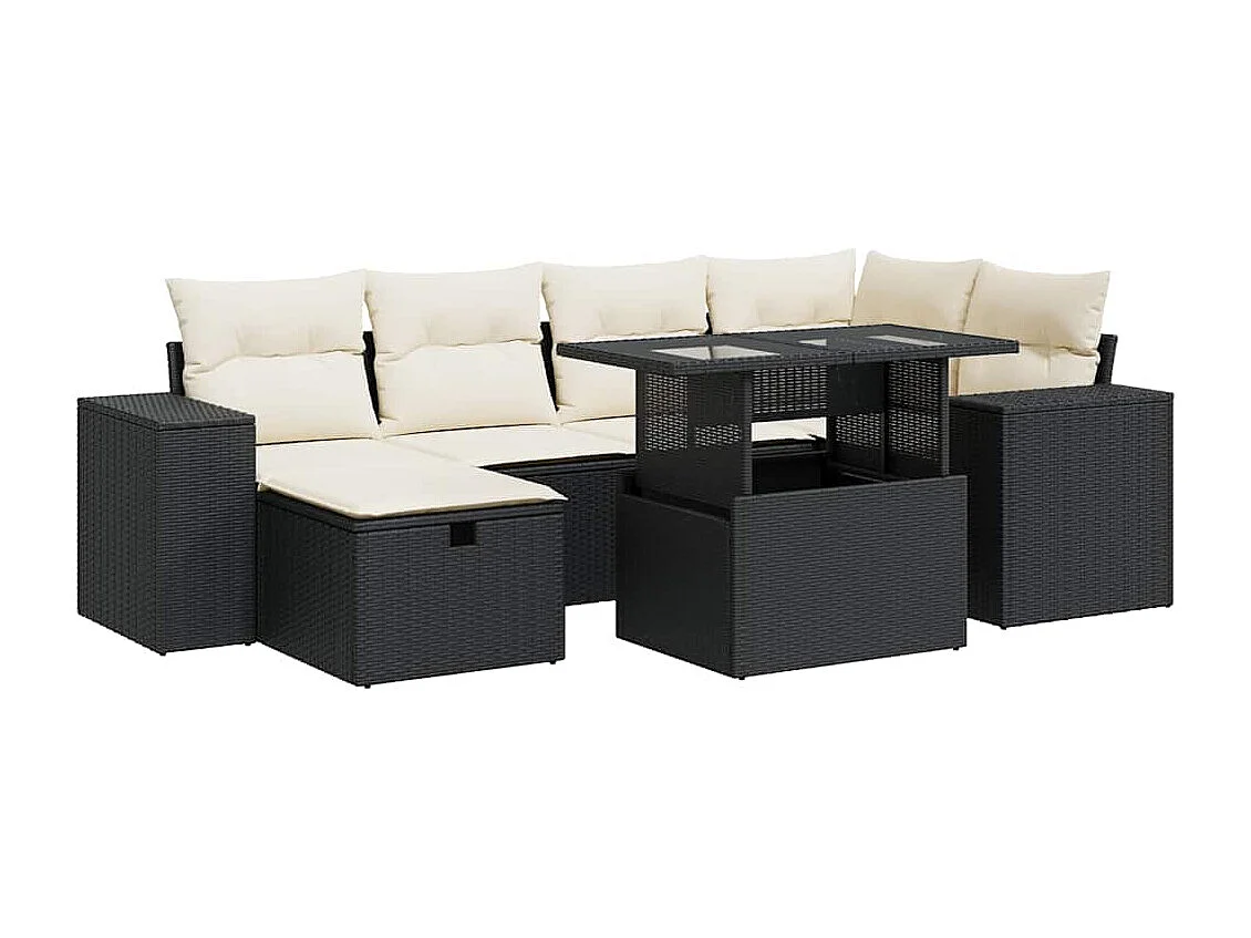 8-tlg. Garten-Sofagarnitur mit Kissen Schwarz Poly Rattan