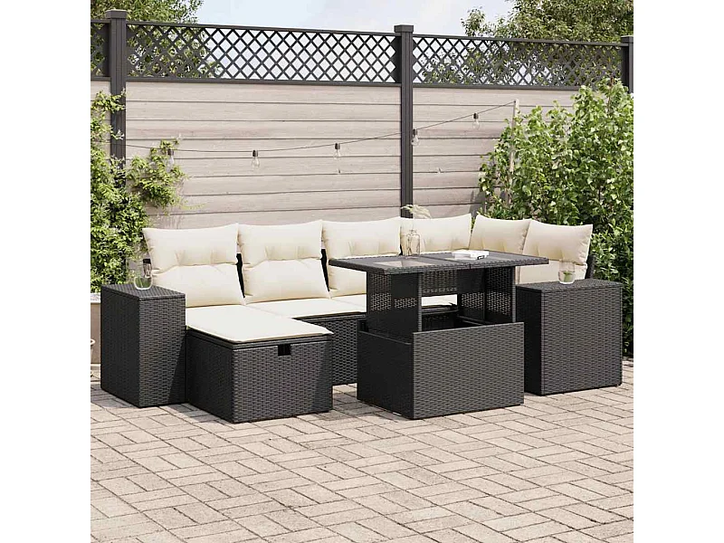 Salon de jardin 8 pcs avec coussins noir résine tressée