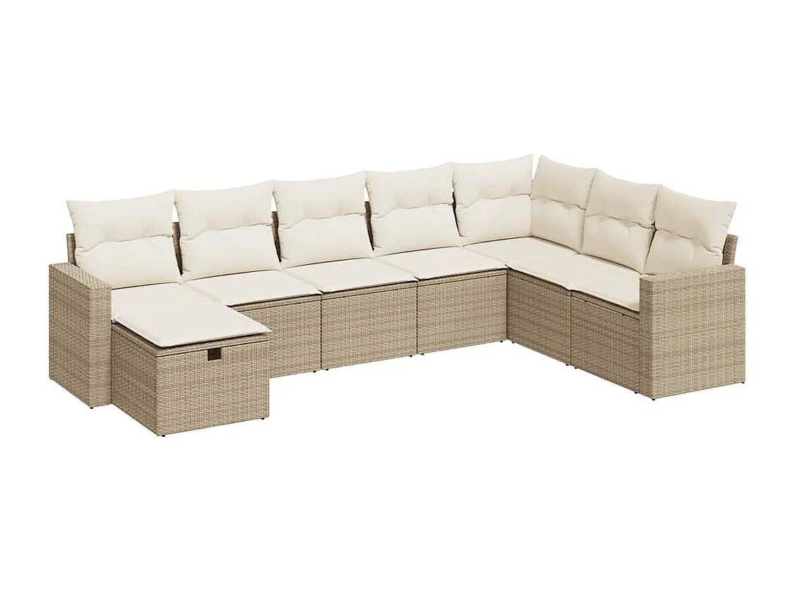 Salon de jardin avec coussins 8 pcs beige résine tressée