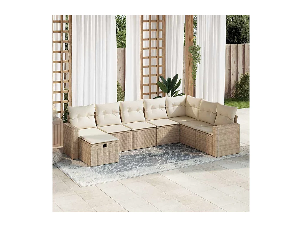 Set Divano da Giardino 8 pz con Cuscini Beige in Polyrattan
