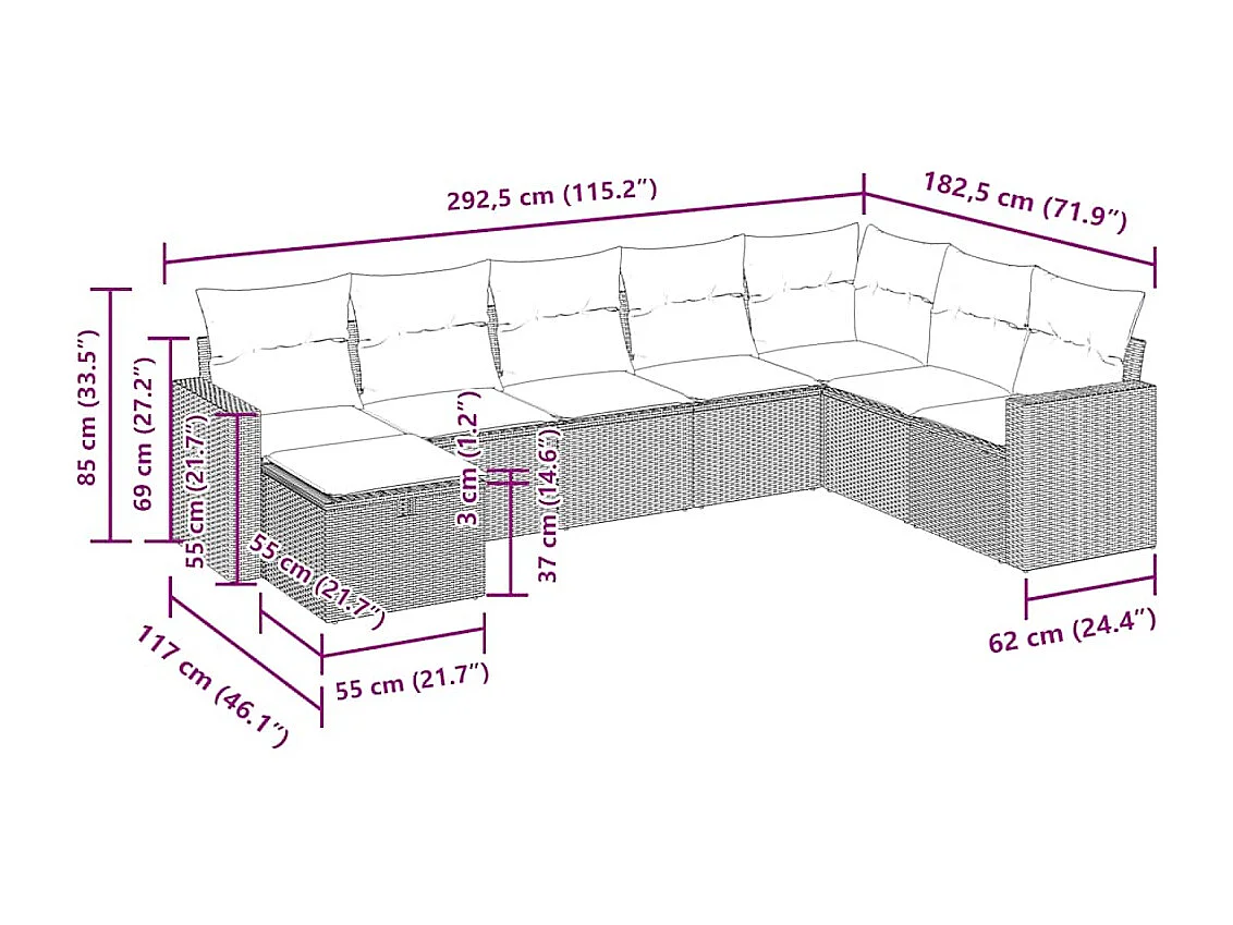 Salon de jardin avec coussins 8 pcs beige résine tressée